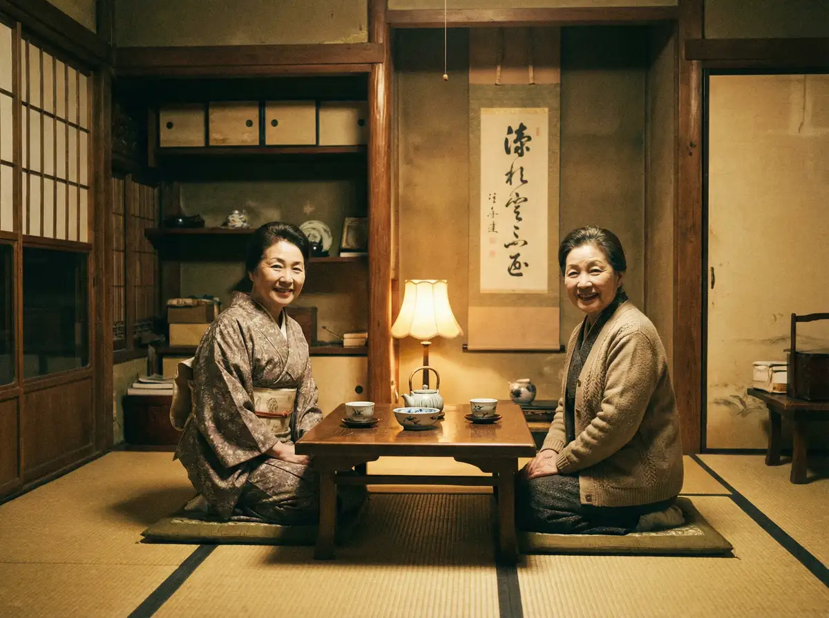 两位优雅的 今日吃瓜 | 今日吃瓜官方平台-今日热点今日吃瓜爆料专区 在日式茶室中品茶交谈
